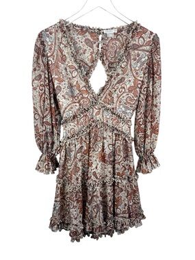 Venus Paisley Romantic Cottagecore Milkmaid Puff Sleeve Ruffle Mini Dress Size 2